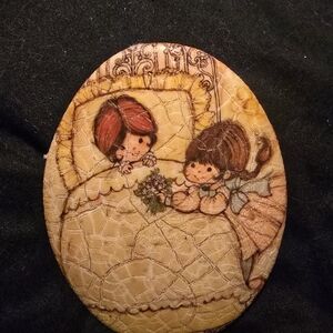 Vintage Oval Decorative Plaque with Children Illustration
